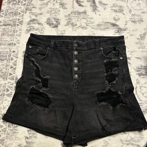 Distressed Black Denim Shorts